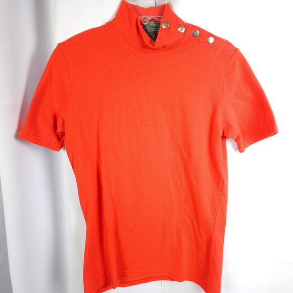 VTG Ralph Lauren Country Womens Large Orange Button Shoulder Short Sleeve Top - Picture 1 of 7